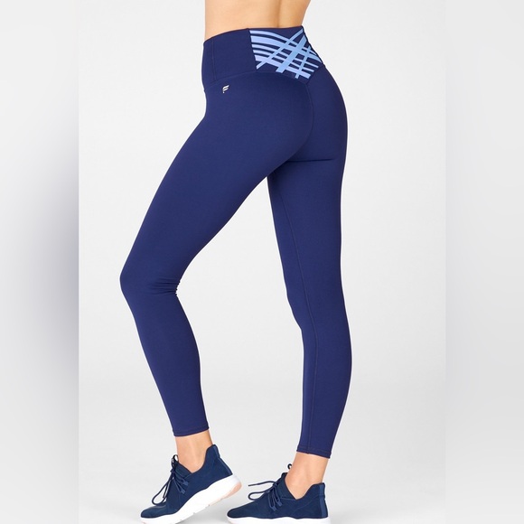 Fabletics | Women's Kessler II High Waisted Strappy 7/8 Workout Leggings Blue L - Picture 1 of 15